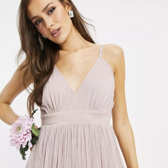 ·Anaya With Love Bridesmaid tulle plunge front maxi dress in pink - Picture 2 of 7